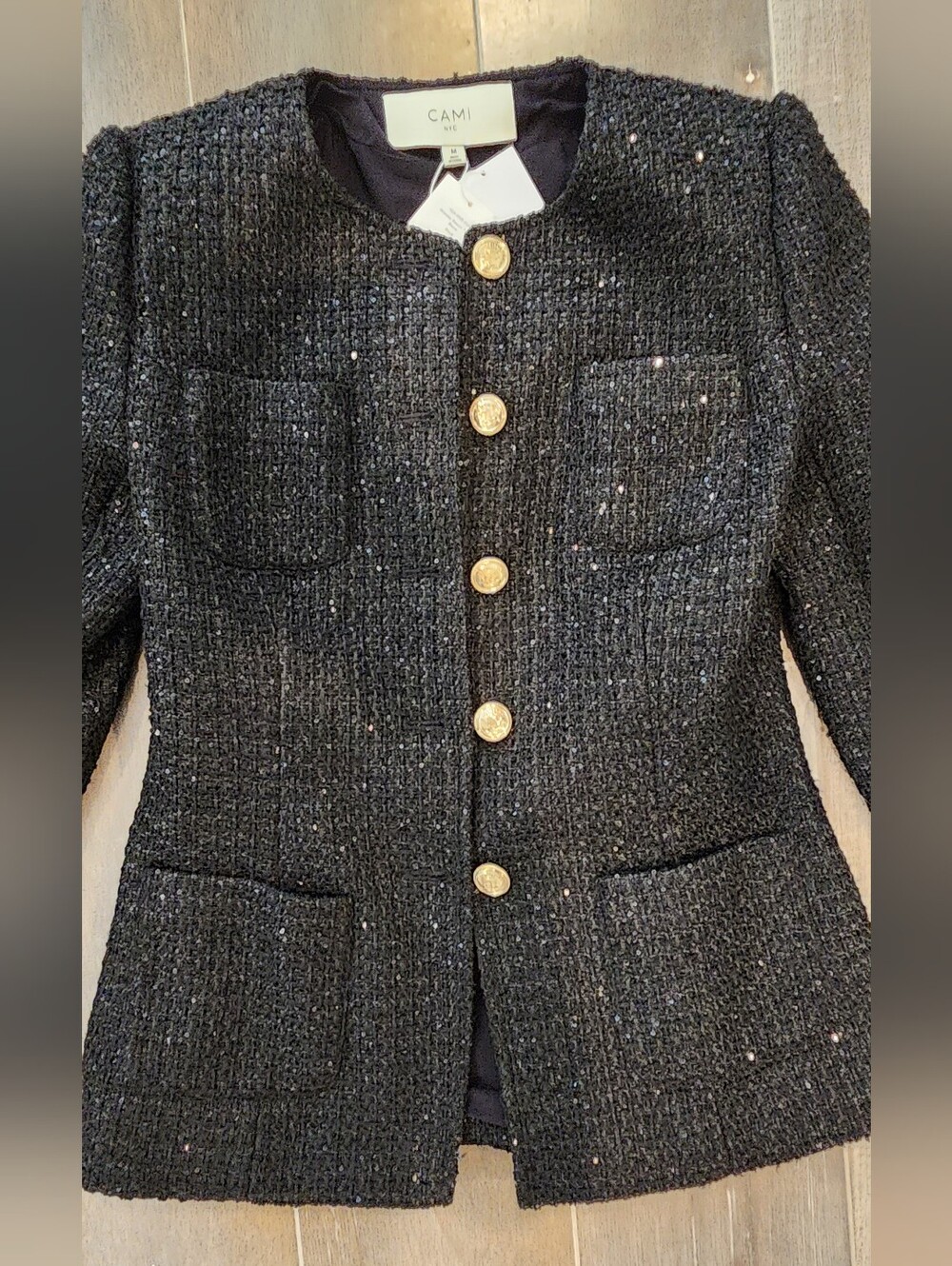 Cami NYC Black Tweed Women's Jacket with Gold Buttons Medium
